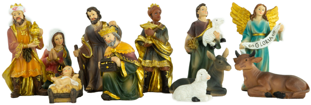 Stilvolle Weihnachtskrippe Breitenbrunn inkl. 11-tlg. Figurensatz K 604, Maße Krippe: ca. 60 x 23 x 26 cm